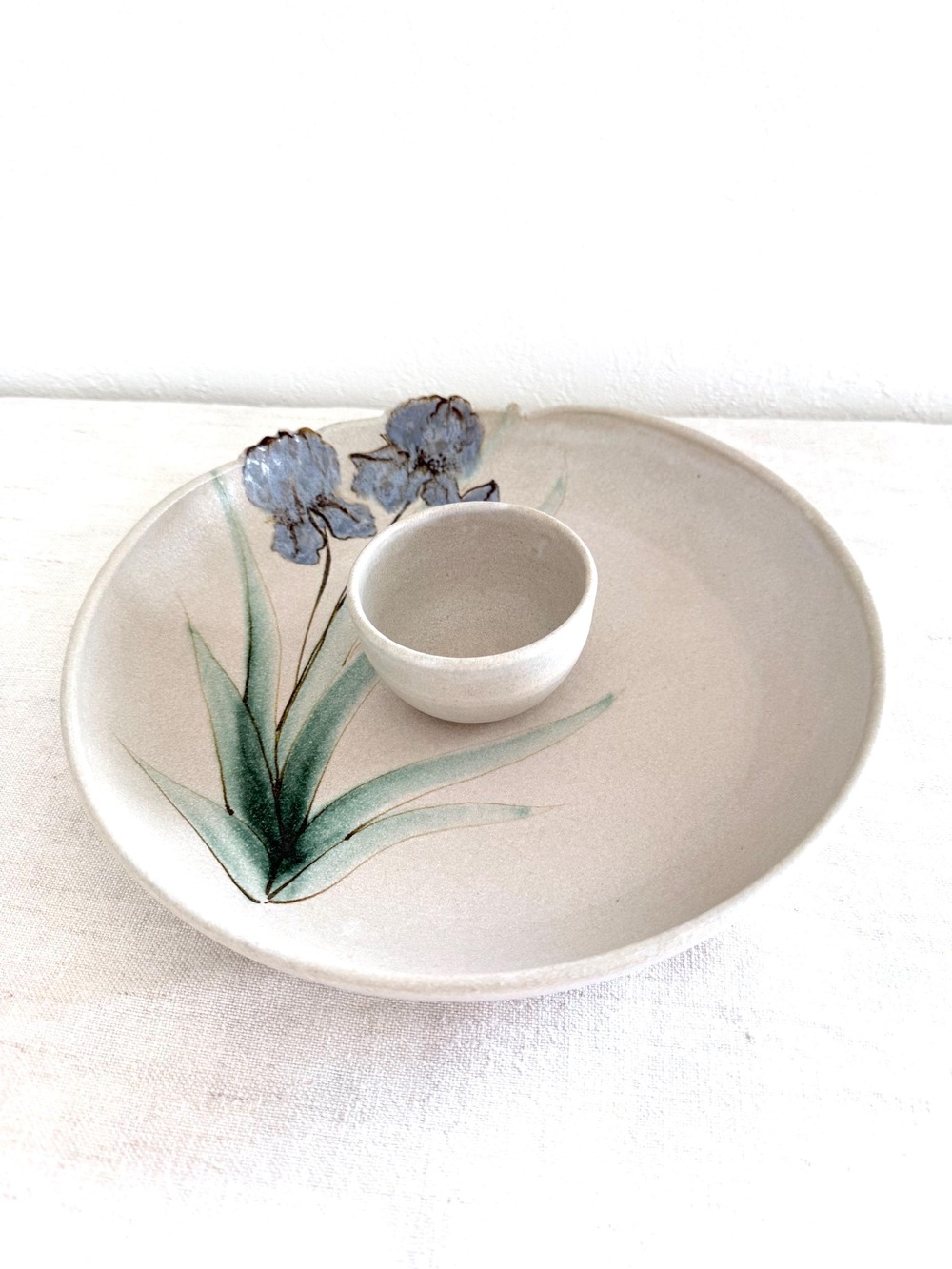 Merrilee Soberg Hand-Thrown Stoneware Chip & Dip Platter | Purple Iris Motif, We